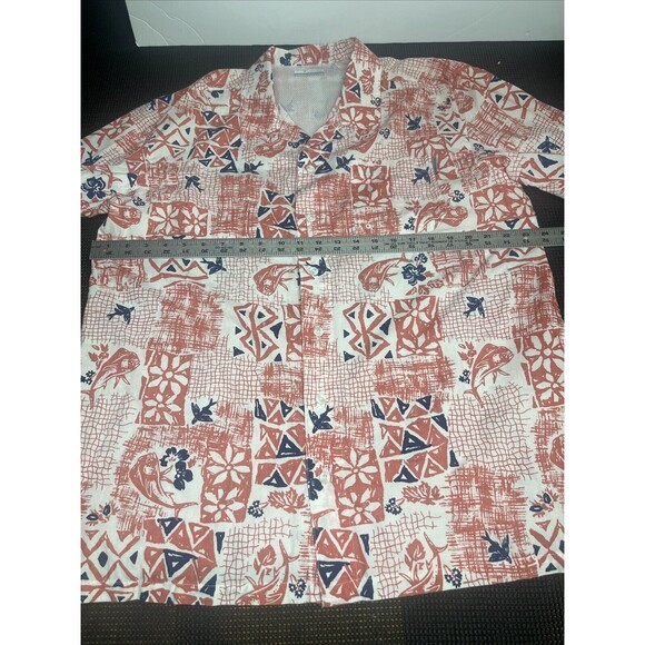 Columbia PFG Hawaiian Button Up Shirt‎ Large Blue Orange Island Vented Fish Mens - Picture 4 of 5
